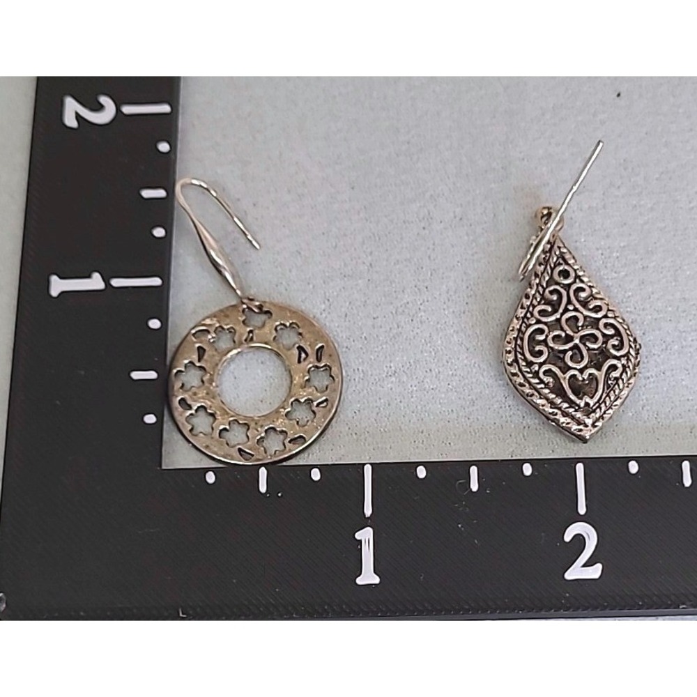Vintage Earrings Woman Silver Tone Filigree Teardrop Circular Star Cutout Bundle - Picture 8 of 9